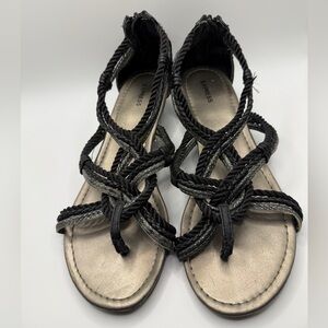 Express Black & Silver Braided Rope Wedge Sandals